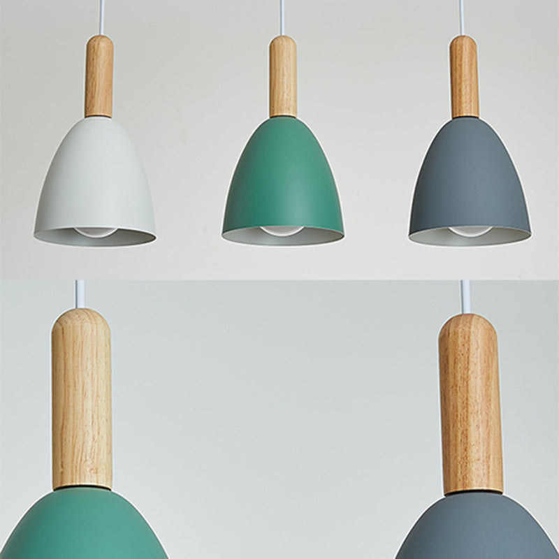 Macaroon Wood Dome Pendant Light Fixture - 3-Light Hanging Lamp For Living Room