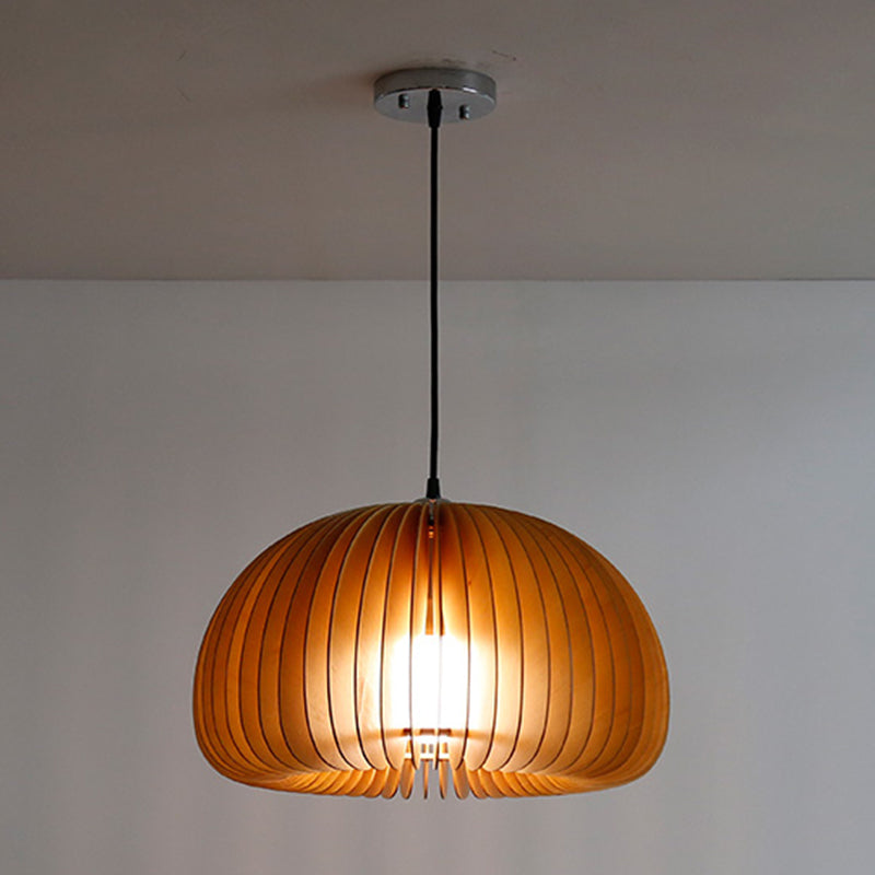 Basswood Pumpkin Pendant Light - Modern Wooden Hanging Lamp Wood