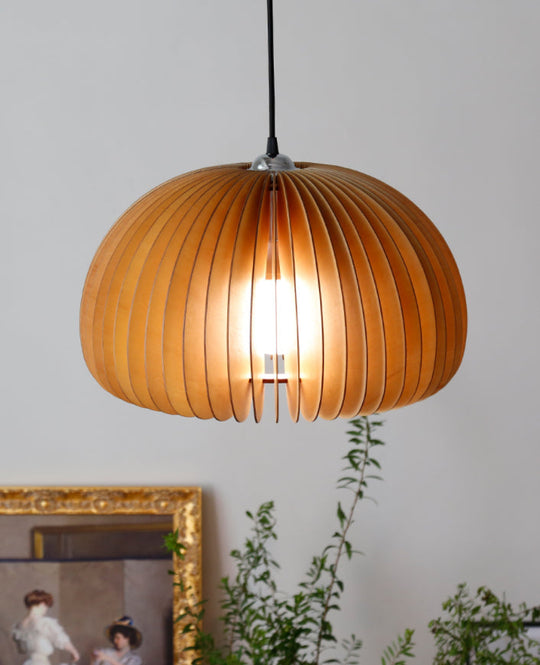 Basswood Pumpkin Pendant Light - Modern Wooden Hanging Lamp