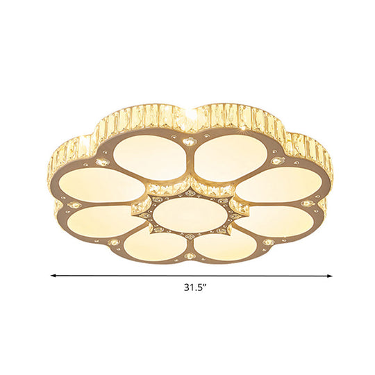 Modern Petal Crystal Led Flush Ceiling Light In White - 19.5’/23.5’/31.5’ For Bedroom