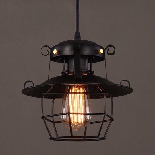 Industrial Style Black Wrought Iron Pendant Light With Adjustable Cord - 1-Light Hanging Ceiling