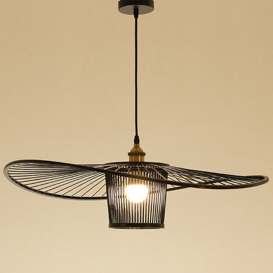 Bamboo Weaving Drum Shade Hanging Light With Fishermans Hat Design - Perfect For Dining Room