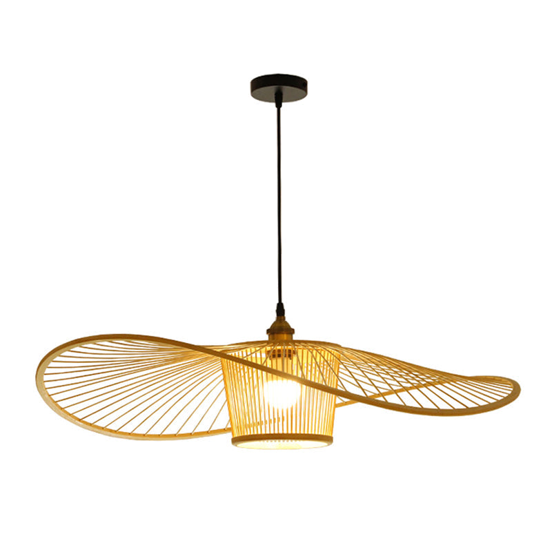 Bamboo Weaving Drum Shade Hanging Light With Fishermans Hat Design - Perfect For Dining Room