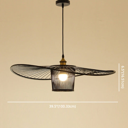 Bamboo Weaving Drum Shade Hanging Light With Fishermans Hat Design - Perfect For Dining Room