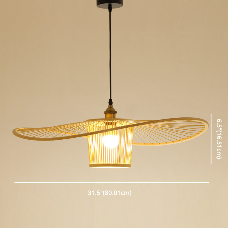 Bamboo Weaving Drum Shade Hanging Light With Fishermans Hat Design - Perfect For Dining Room