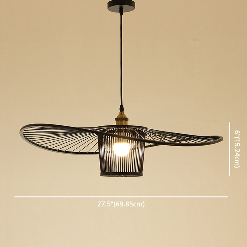 Bamboo Weaving Drum Shade Hanging Light With Fishermans Hat Design - Perfect For Dining Room