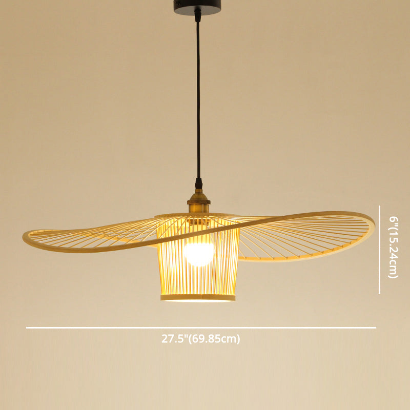 Bamboo Weaving Drum Shade Hanging Light With Fishermans Hat Design - Perfect For Dining Room