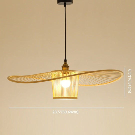 Bamboo Weaving Drum Shade Hanging Light With Fishermans Hat Design - Perfect For Dining Room