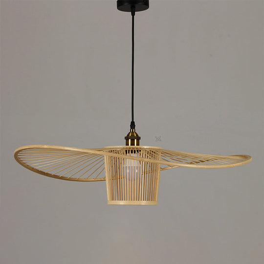Bamboo Weaving Drum Shade Hanging Light With Fishermans Hat Design - Perfect For Dining Room