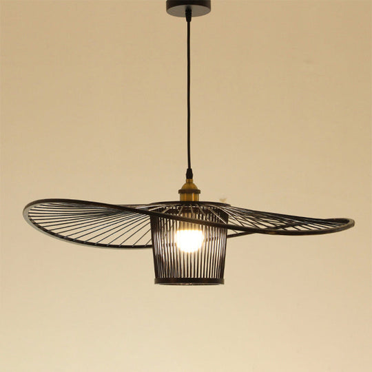 Bamboo Weaving Drum Shade Hanging Light With Fishermans Hat Design - Perfect For Dining Room