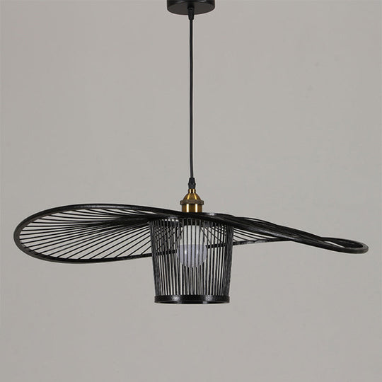 Bamboo Weaving Drum Shade Hanging Light With Fishermans Hat Design - Perfect For Dining Room