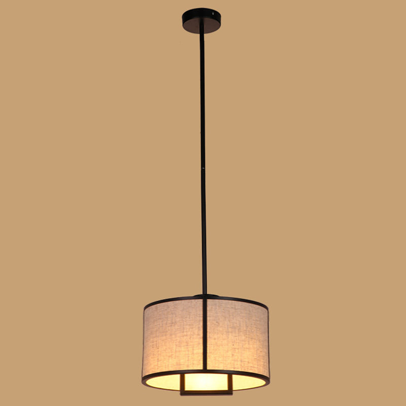 Minimalist Single-Light Fabric Drum Pendant For Living Room With 47 Carbon Steel Rod Black / 14