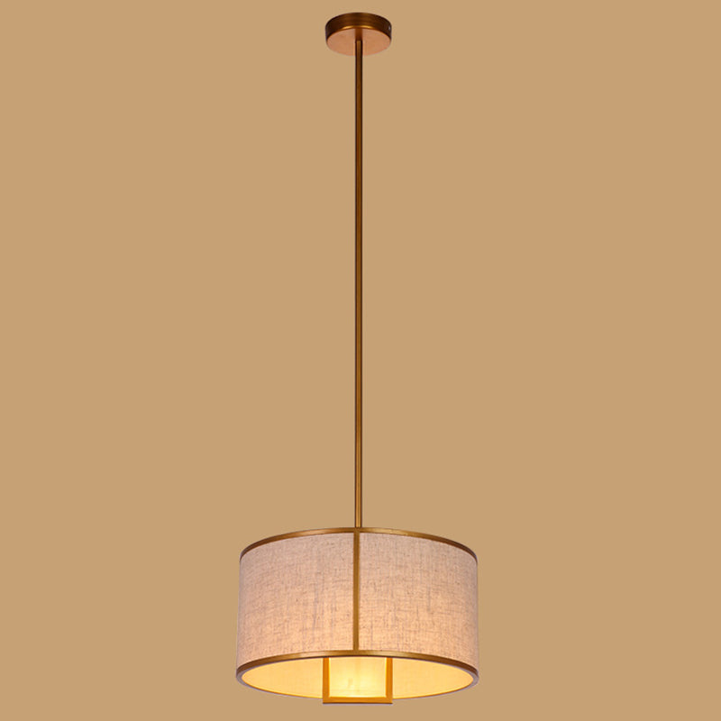 Minimalist Single-Light Fabric Drum Pendant For Living Room With 47 Carbon Steel Rod Bronze / 14