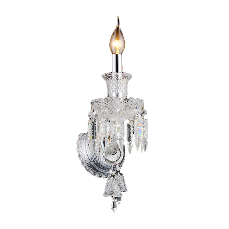 Modern Chrome Candelabra Wall Light With Clear Glass And Diamond Crystal Decoration