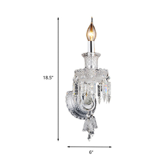 Modern Chrome Candelabra Wall Light With Clear Glass And Diamond Crystal Decoration