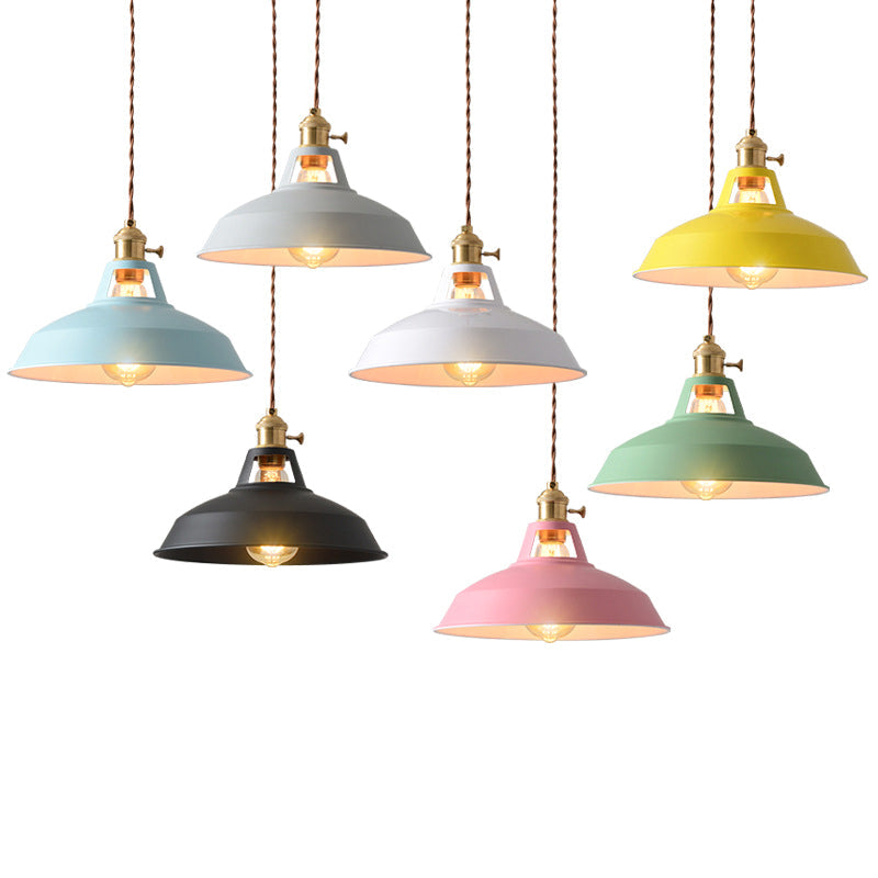 Nordic Style Hanging Lamp With Metal Shade And Colorful Macaron Finish For Kitchen Barn