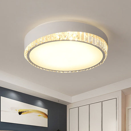 Round Crystal Led Flush Mount Ceiling Light For Bedroom - 16.5/20.5 White With Adjustable Warm And 3