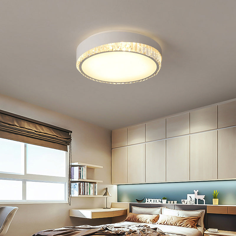 Round Crystal Led Flush Mount Ceiling Light For Bedroom - 16.5/20.5 White With Adjustable Warm And 3