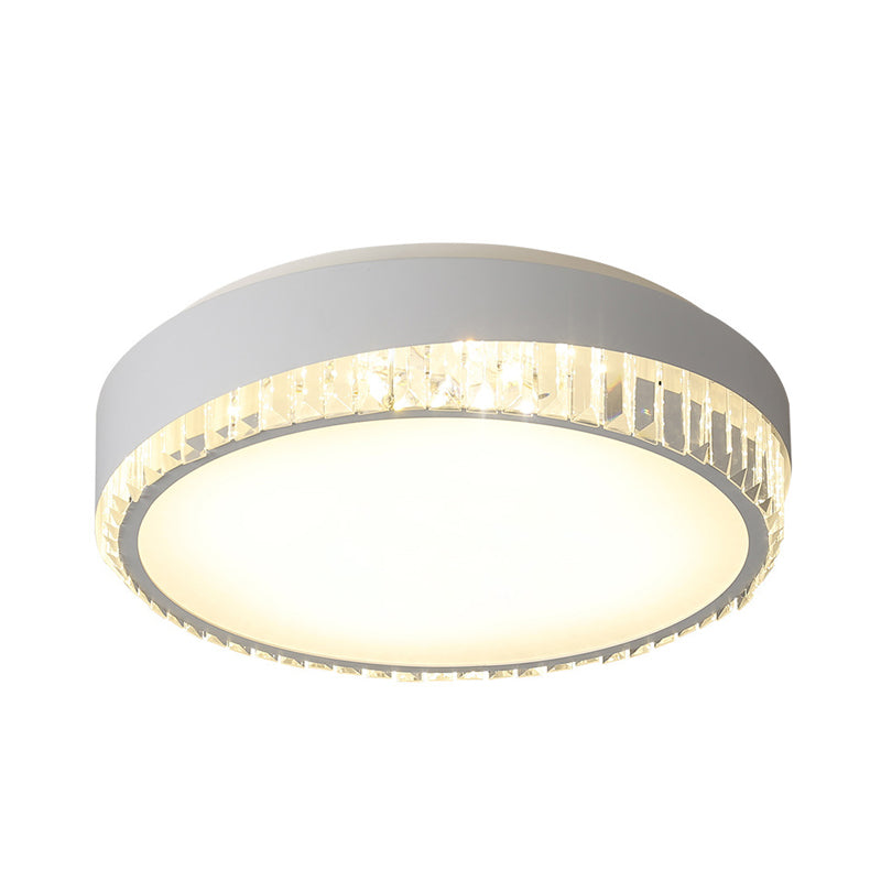 Round Crystal Led Flush Mount Ceiling Light For Bedroom - 16.5/20.5 White With Adjustable Warm And 3