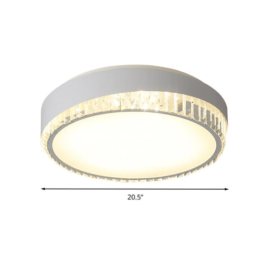 Round Crystal Led Flush Mount Ceiling Light For Bedroom - 16.5’/20.5’ White With Adjustable