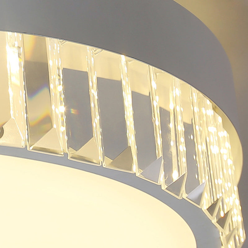 Round Crystal Led Flush Mount Ceiling Light For Bedroom - 16.5’/20.5’ White With Adjustable