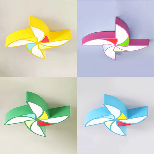 Cartoon Toy Windmill Ceiling Mount Light For Kindergarten – Acrylic And Metal Flush