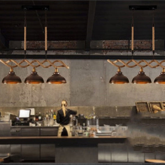 Sophie’s Rustic 3-Light Island Pendant With Beige Hemp Rope Shade For Restaurant Suspension Light