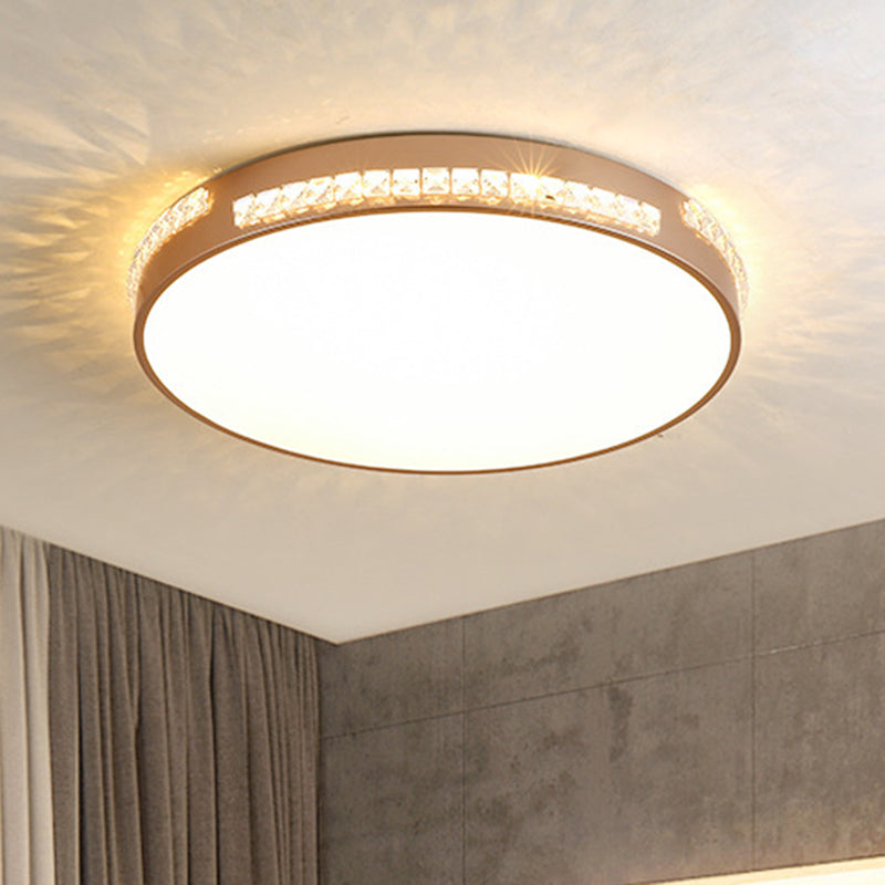 Led Bedroom Ceiling Light Fixture - Gold Flush Mount With Crystal Drum Shade (18”/21.5”) Warm/3