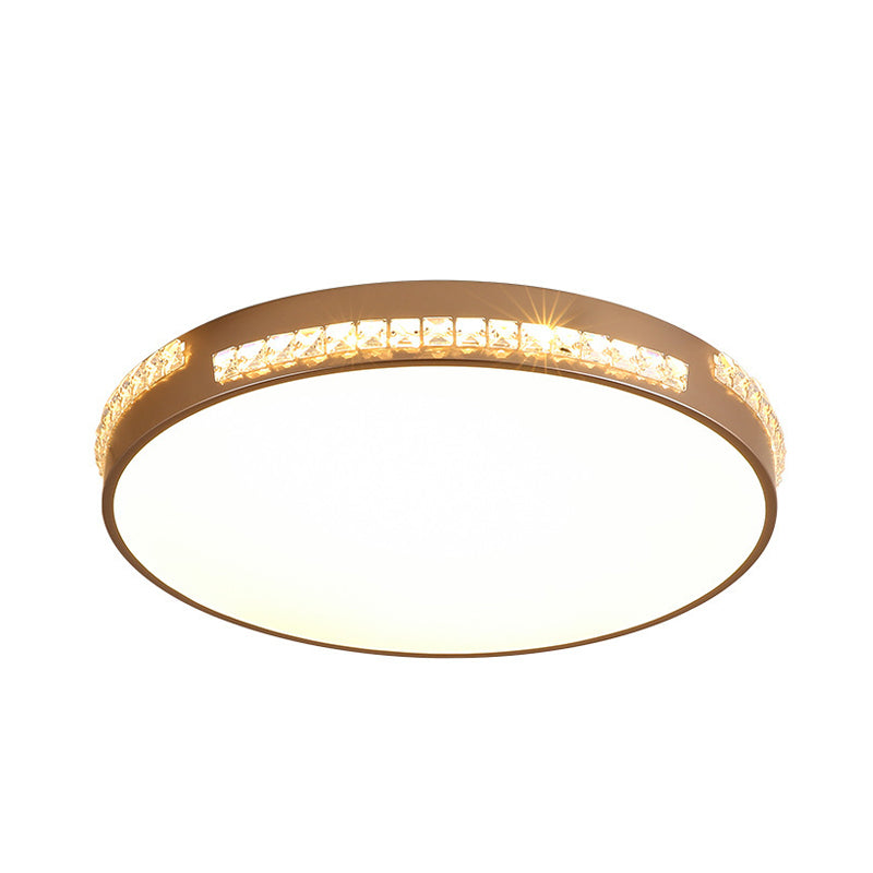 Led Bedroom Ceiling Light Fixture - Gold Flush Mount With Crystal Drum Shade (18/21.5) Warm/3 Color