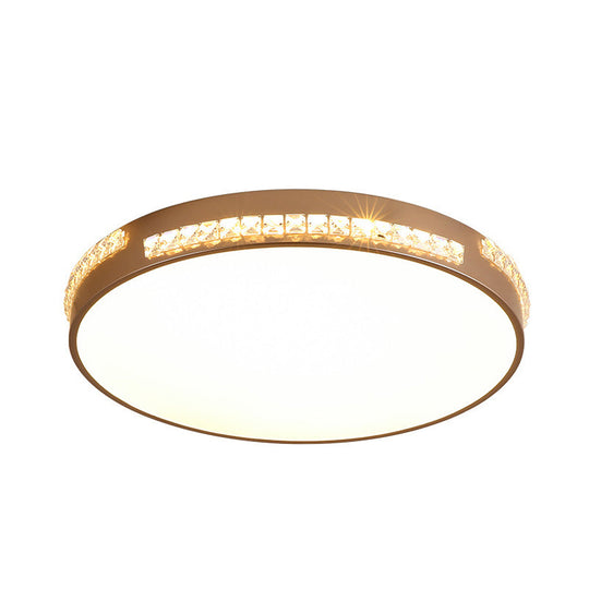 Led Bedroom Ceiling Light Fixture - Gold Flush Mount With Crystal Drum Shade (18/21.5) Warm/3 Color
