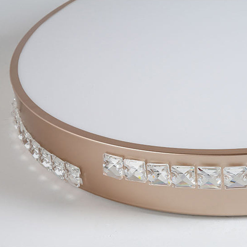 Led Bedroom Ceiling Light Fixture - Gold Flush Mount With Crystal Drum Shade (18”/21.5”) Warm/3