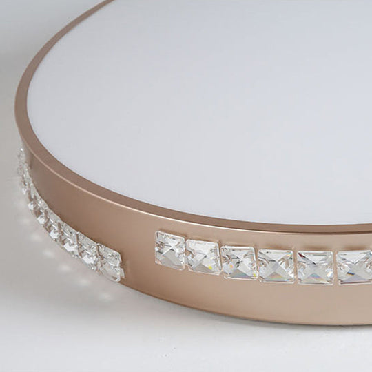 Led Bedroom Ceiling Light Fixture - Gold Flush Mount With Crystal Drum Shade (18”/21.5”) Warm/3