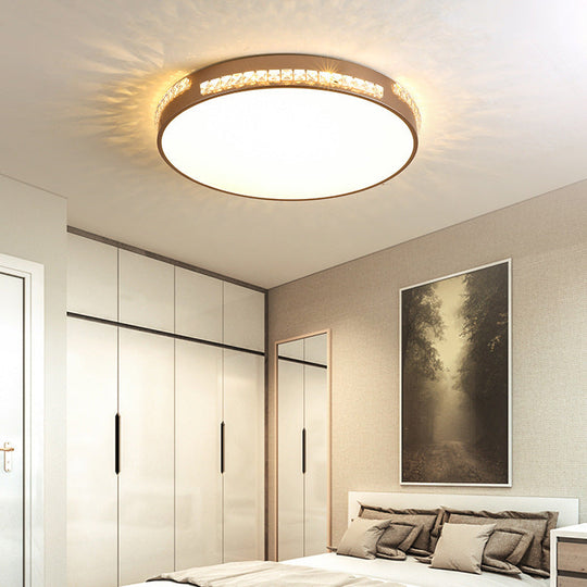 Led Bedroom Ceiling Light Fixture - Gold Flush Mount With Crystal Drum Shade (18”/21.5”) Warm/3