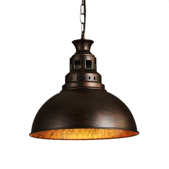 Vintage-Style Iron Dome Pendant Light For Restaurant Ceilings - 1 Head Black/White Vented Socket