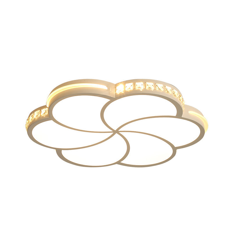 Simple Crystal Flower Flush Mount Led Bedroom Lamp - 16.5’/20.5’/24.5’ W Light Fixture In