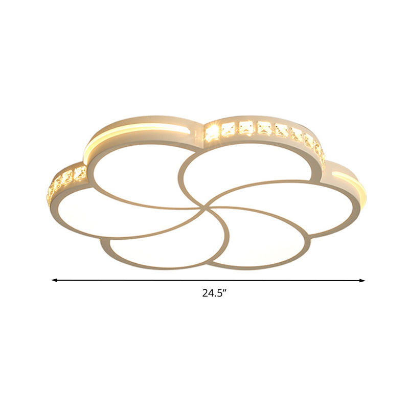 Simple Crystal Flower Flush Mount Led Bedroom Lamp - 16.5/20.5/24.5 W Light Fixture In Warm/White/3