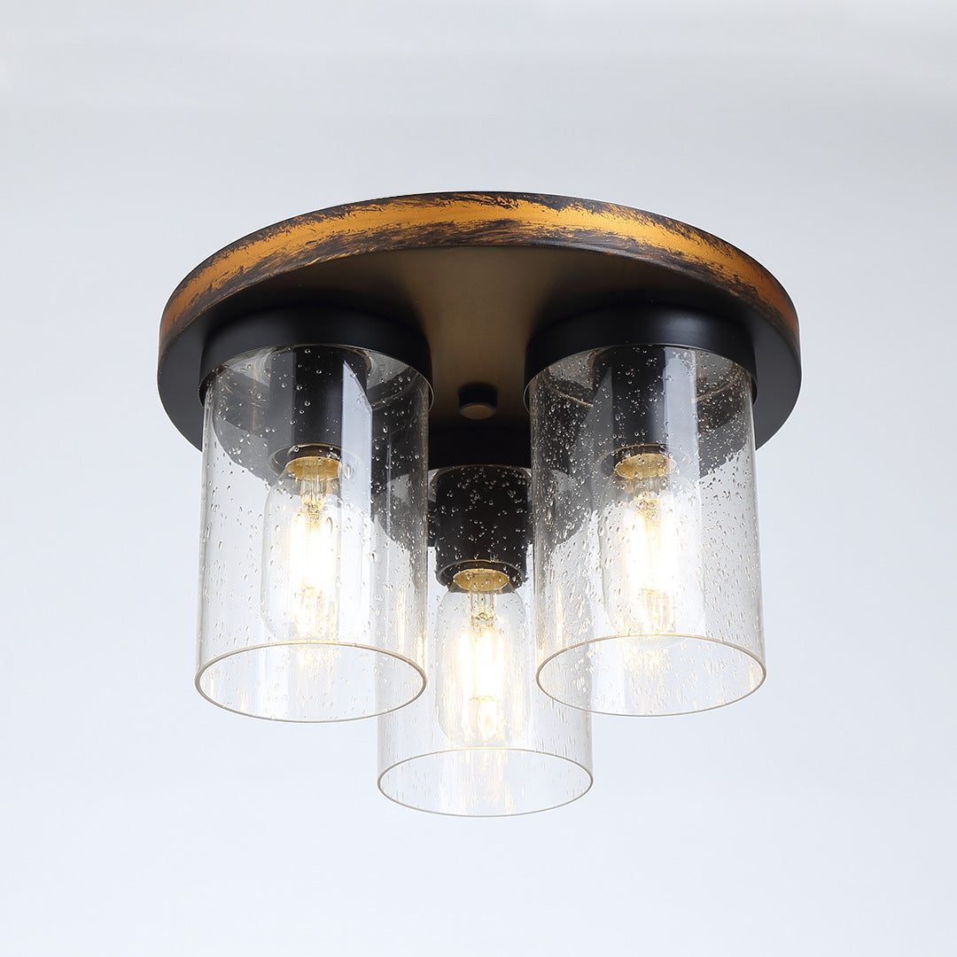 Rustic Clear Glass Ceiling Light With 3 Downward Cylindrical Bulbs - Flushmount