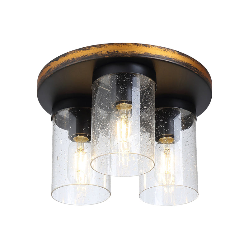 Rustic Clear Glass Ceiling Light With 3 Downward Cylindrical Bulbs - Flushmount