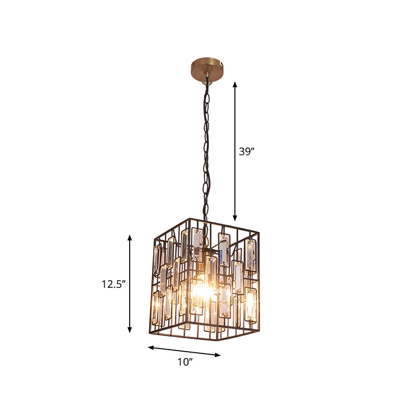 Black Cuboid Pendant Lamp - 8’/10’/12.5’ Width Traditional Metallic Ceiling Light With