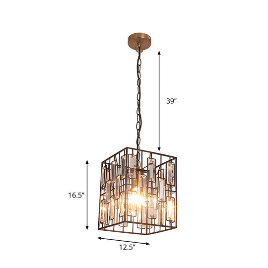 Black Cuboid Pendant Lamp - 8’/10’/12.5’ Width Traditional Metallic Ceiling Light With