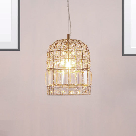 Dome Crystal Ceiling Pendant - Traditional Brass Drop Lamp With Metallic Frame (9/14/18 Width)