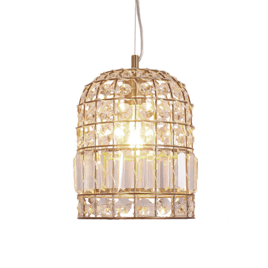 Traditional Dome Crystal Ceiling Pendant Light With Brass Frame - Sizes 9’/14’/18