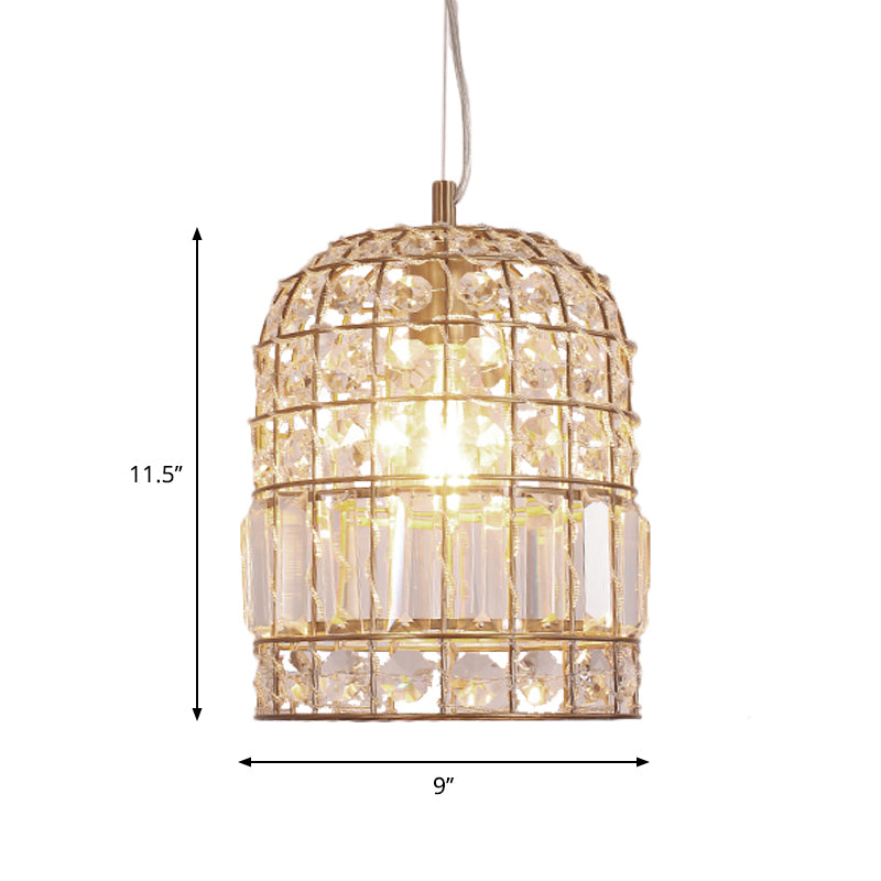 Traditional Dome Crystal Ceiling Pendant Light With Brass Frame - Sizes 9’/14’/18