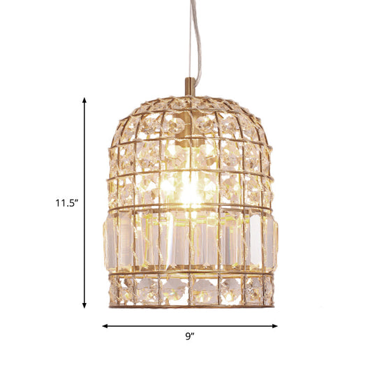 Traditional Dome Crystal Ceiling Pendant Light With Brass Frame - Sizes 9’/14’/18