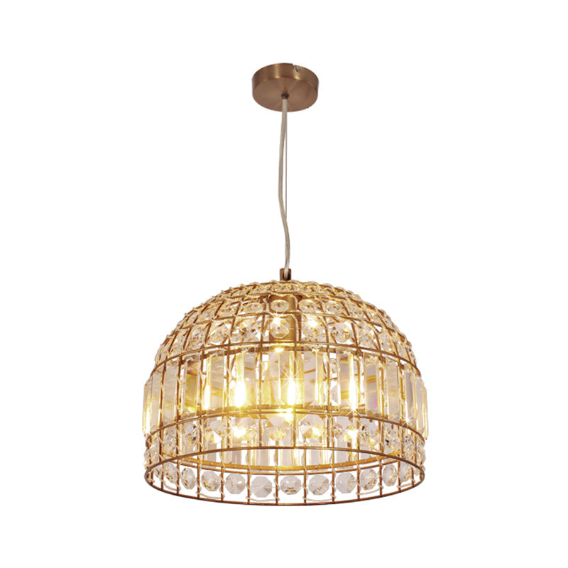 Traditional Dome Crystal Ceiling Pendant Light With Brass Frame - Sizes 9’/14’/18