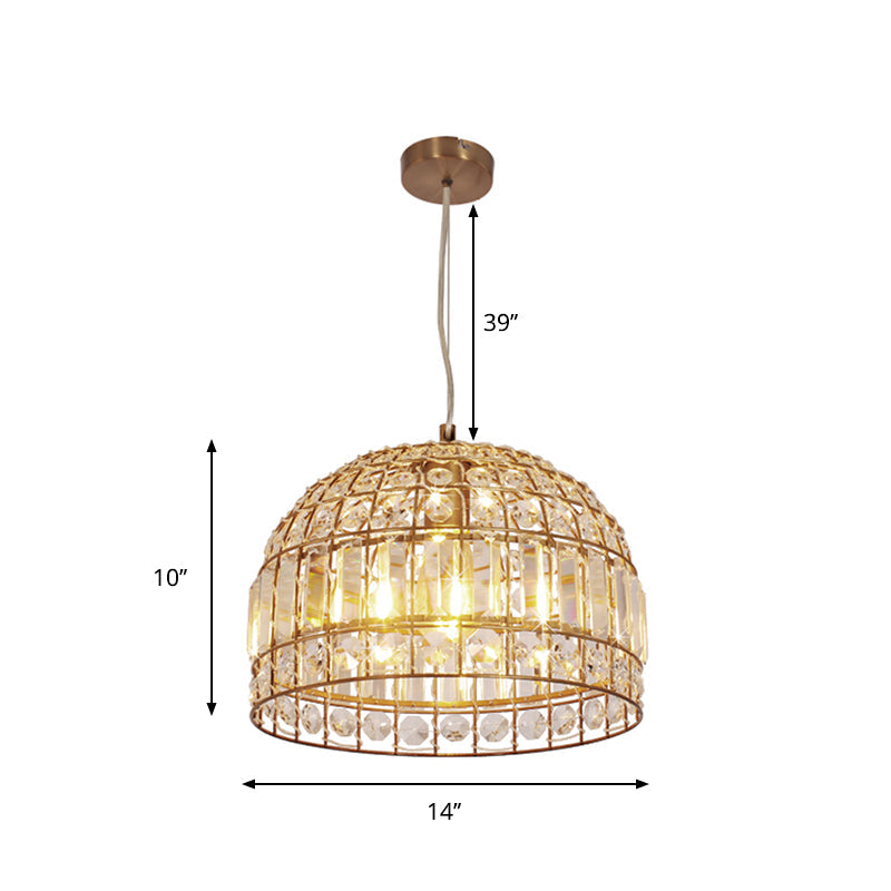 Traditional Dome Crystal Ceiling Pendant Light With Brass Frame - Sizes 9’/14’/18