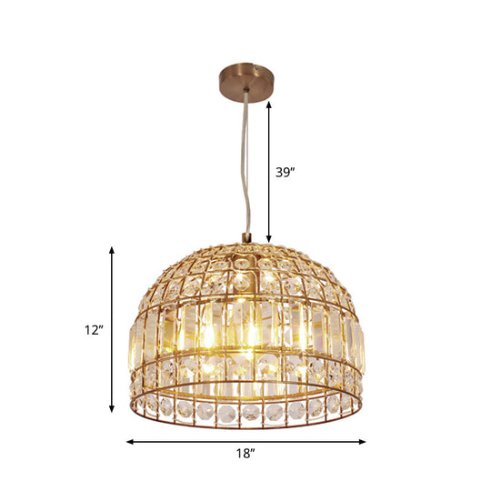 Traditional Dome Crystal Ceiling Pendant Light With Brass Frame - Sizes 9’/14’/18
