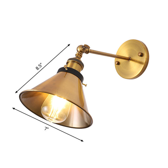 Industrial Style Metal Wall Lamp With Rotatable Barn/Cone Shade - Brass 1 Head Lighting Fixture For