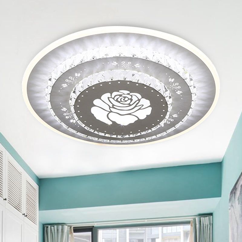 Modern Crystal Ceiling Mount Led Light Fixture For Bedroom - White Loving Heart/Square/Rose Design