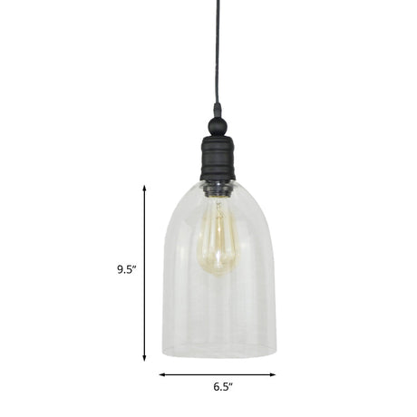 Modern Clear Glass Dome Pendant Light Fixture - Single Head Black Ceiling Lamp